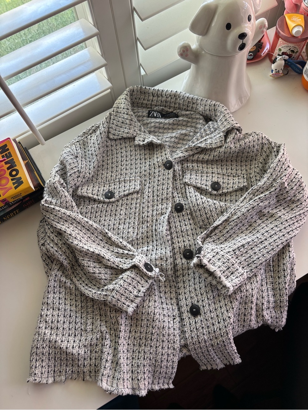 Zara Black and White Textured Tweed Shacket XL